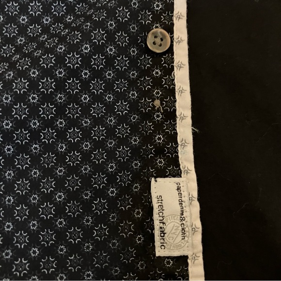 Paperdenim & Cloth Slim Fit Shirt Black White Geometric Short Sleeve Stretch - Picture 4 of 10